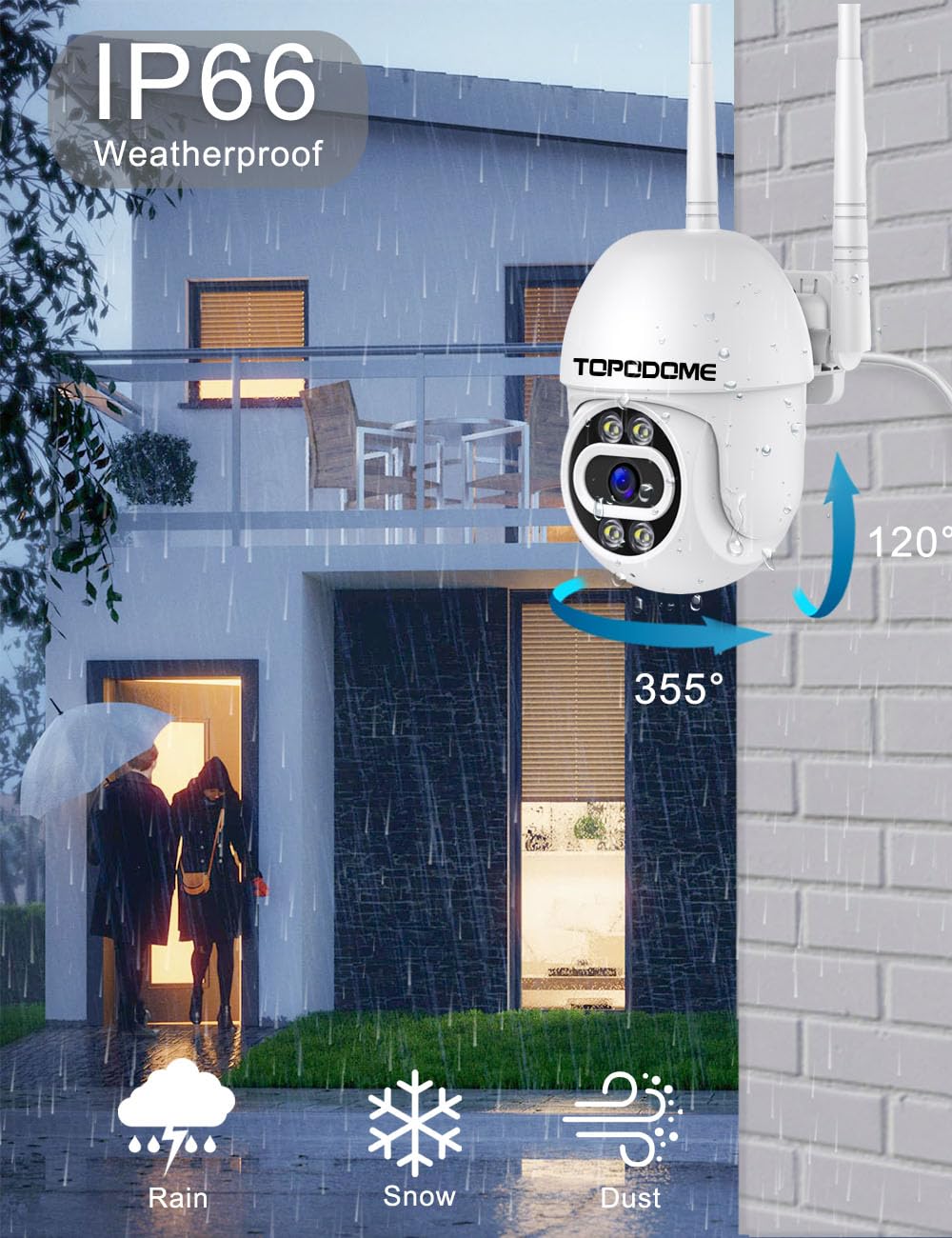 kamera WLAN, do stosowania na zewnątrz, z humanoidalnym alarmem, 1080p, kamera do monitoringu wewnętrznego, 360-stopniowe PTZ z automatycznym śledzeniem, 20 m podczerwień i kolorowa