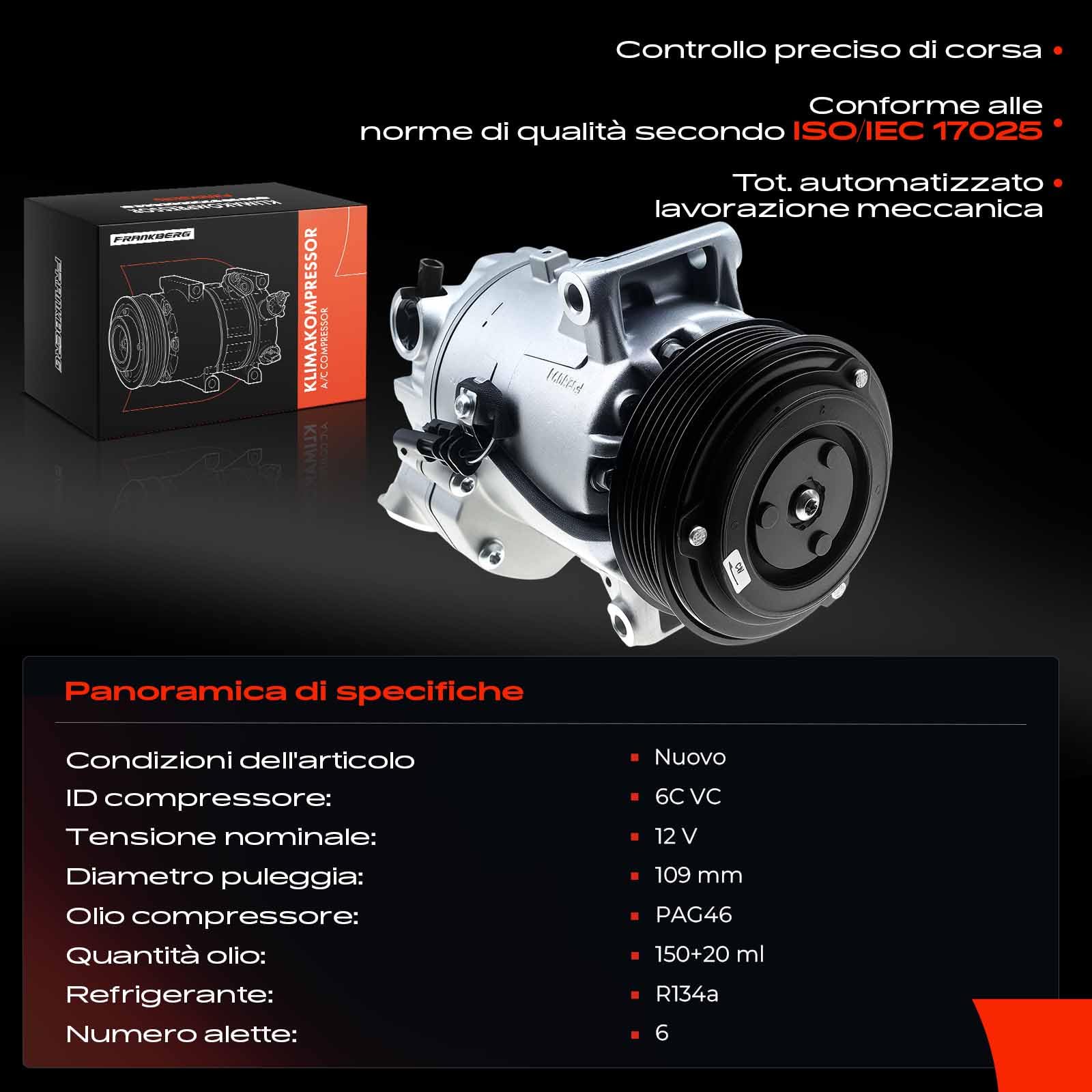 Frankberg Compressore dell'aria condizionata con frizione Compatibile con Astra J P10 Zafira Tourer C P12 Meriva B MPV S10 Zafira/Zafira Family B A05 13414018, compreso l'olio preconfezionato
