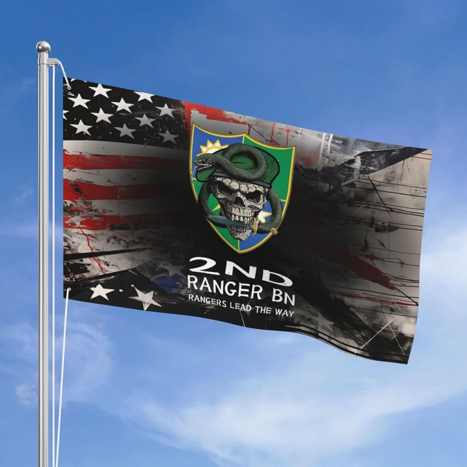 2nd Ranger Battalion Ranger Veteran Heavy Duty 3x5 FT Double Sided 3 Ply Flag, UV & Fade Resistant with Brass Grommets