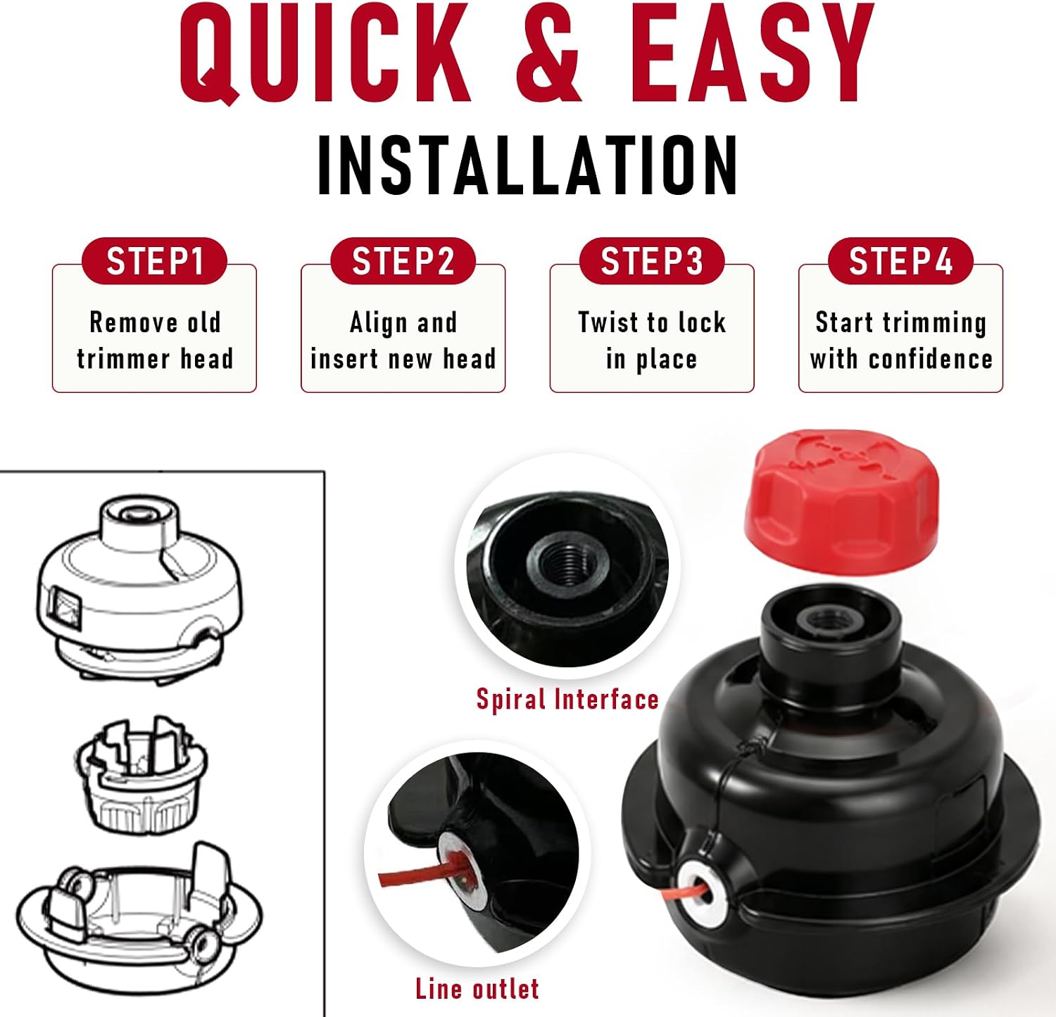 841P035132S Trimmer Head Replacement for Craftsman WS215 WS210 WC210 CMXGTAMDSS25 CMXGTAMDZ22C String Trimmers, Dual Line Auto Feed Bump Head Assembly image 4