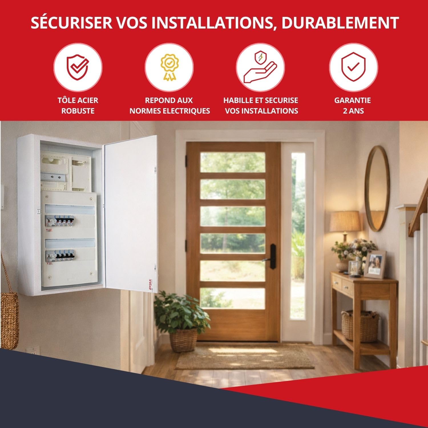 Coffret d'habillage pour tableaux électriques en acier blanc - H 920 x L 340 x P 140 mm - Ref. RCH400 - Marque ATOLE