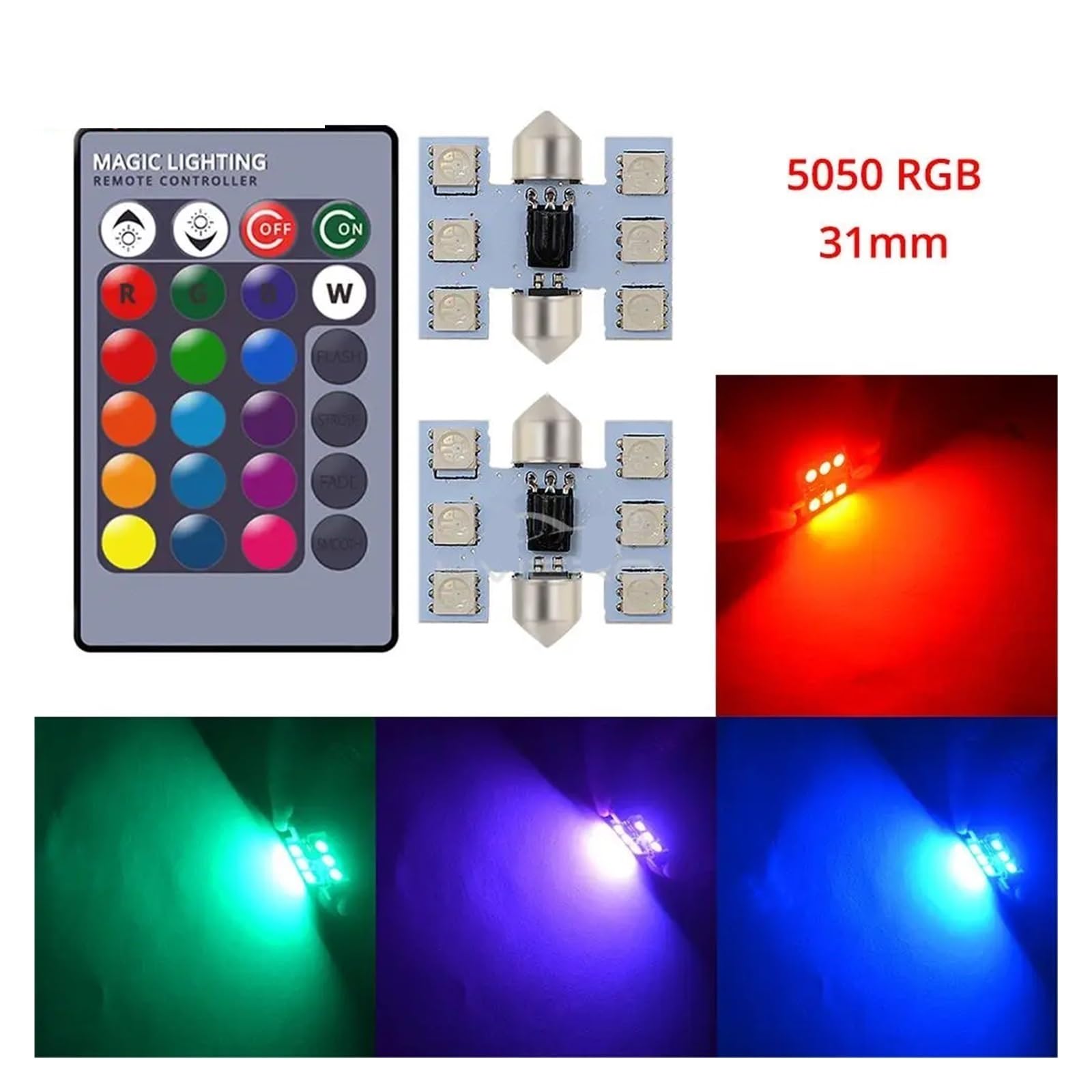 Luz De Techo 2 Uds RGB 6SMD Techo Cúpula Lámpara Lectura Interior C5w Atmósfera Controlada Control Remoto Led Luces Bienvenida Señal Giro Bombilla Maletero