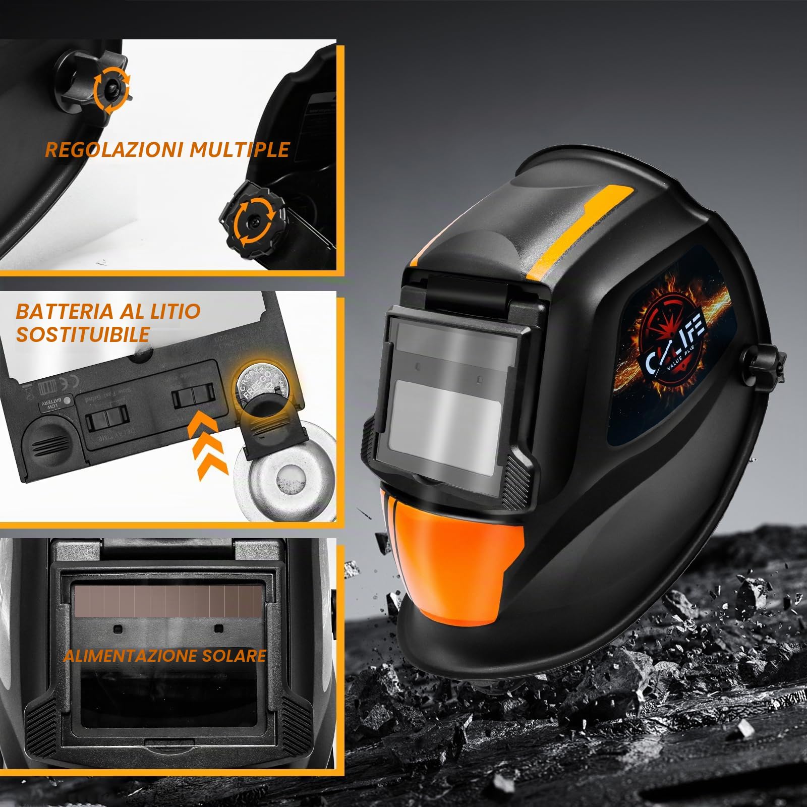 CCLIFE Vero Colore Automatico Casco Saldatura Solare Completamente Regolabile Maschera di Saldatura 2 Sensori Grande Campo Visivo (92 × 42 mm) Classe Ottica 1/1/1/2 UV/IR Protezione DIN16