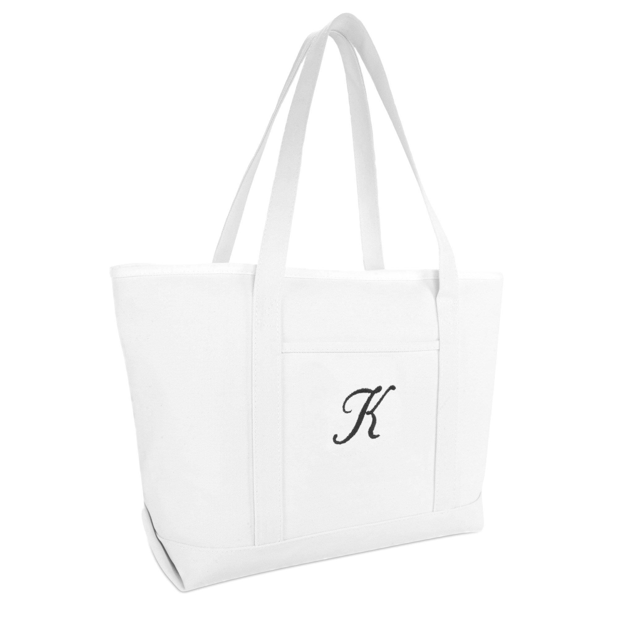DALIX Large Canvas Tote Bag for Women Work Bag Beach Totes Monogrammed White A - Z