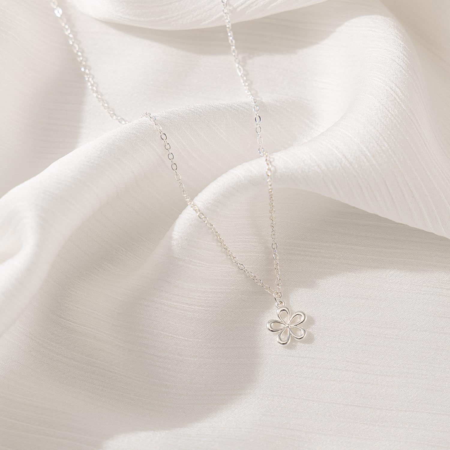 Silver Necklace - 14K White Gold Plated Dainty Cowboy Boot Flower Starfish Hummingbird Star of David Lotus Italian Horn Pendant Necklace for Wmen - Image 6