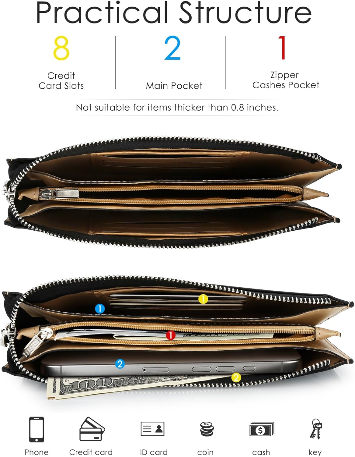 DOB SECHS Small Leather Wristlet Purses for Women Women's Clutch Handbags Wallet Cell Phone Purse Pouch Bags with Card Slots - Image 6