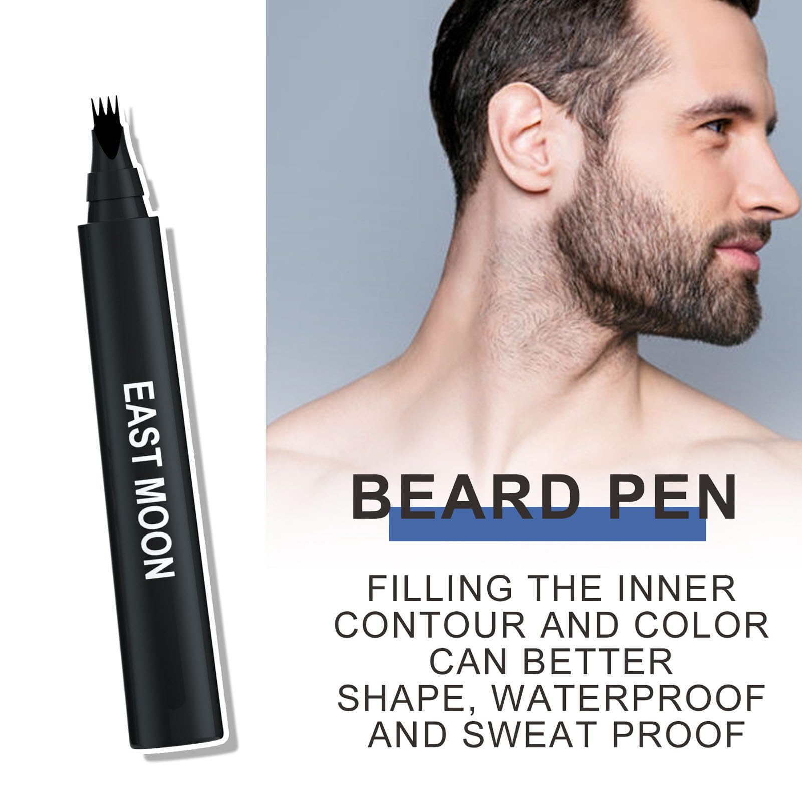 Matita per Barba Filler per Uomo Penna per Barba Impermeabile e Spazzola per Barba Copertura a Lunga Durata Finitura Naturale, Forma di Riparazione dei Baffi Maschili ()