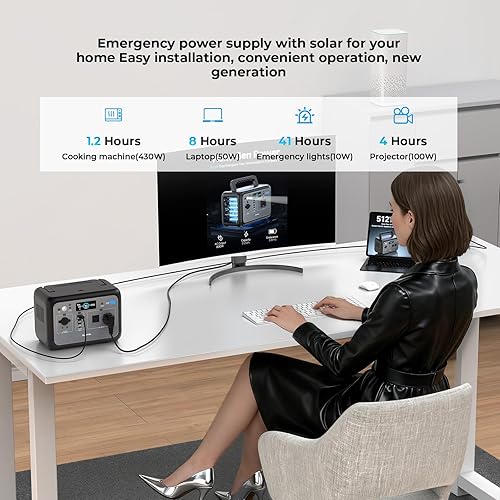 Miniatura 2 de OUKITEL Generador solar de 512 Wh, estación de energía portátil + panel solar de 200 W, LiFePO4 (pico de 1600 W), carga rápida de 500 W, para