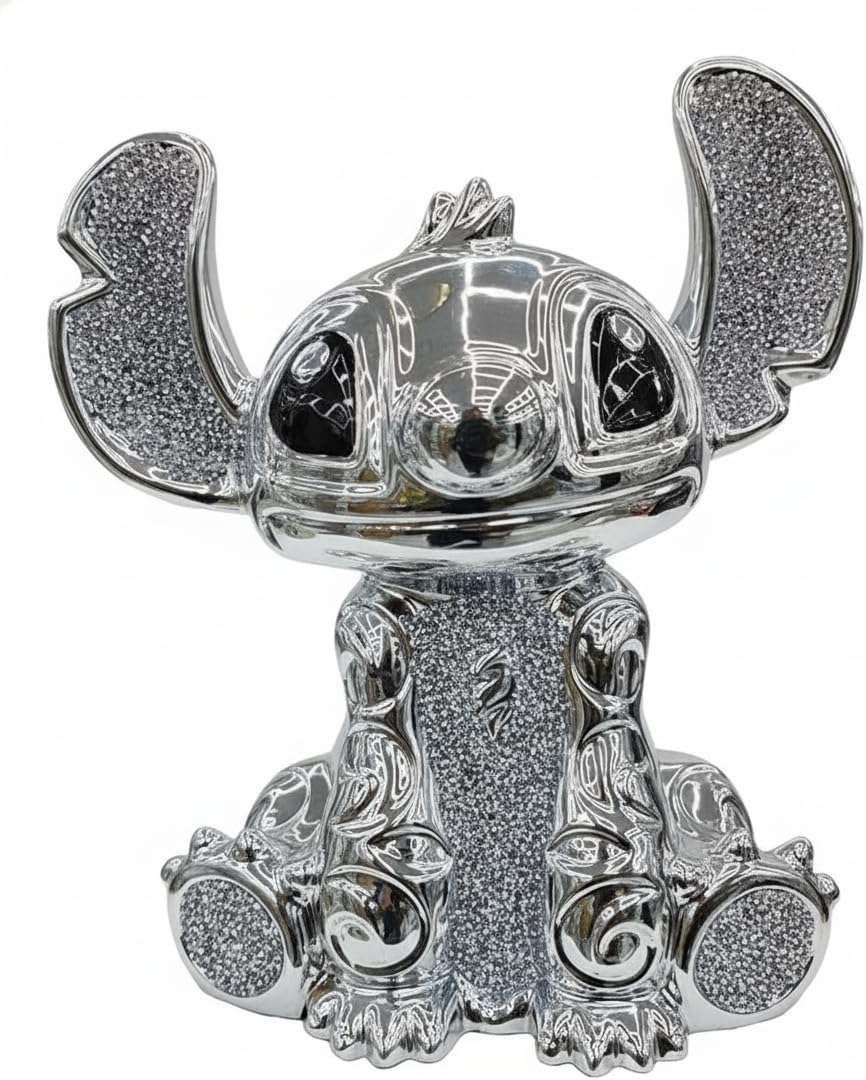 Bling Crushed Diamond Silver Stitch Ceramic Sparkly Shelf Sitter Ornament