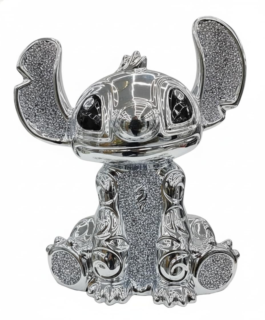 Bling Crushed Diamond Silver Stitch Ceramic Sparkly Shelf Sitter Ornament