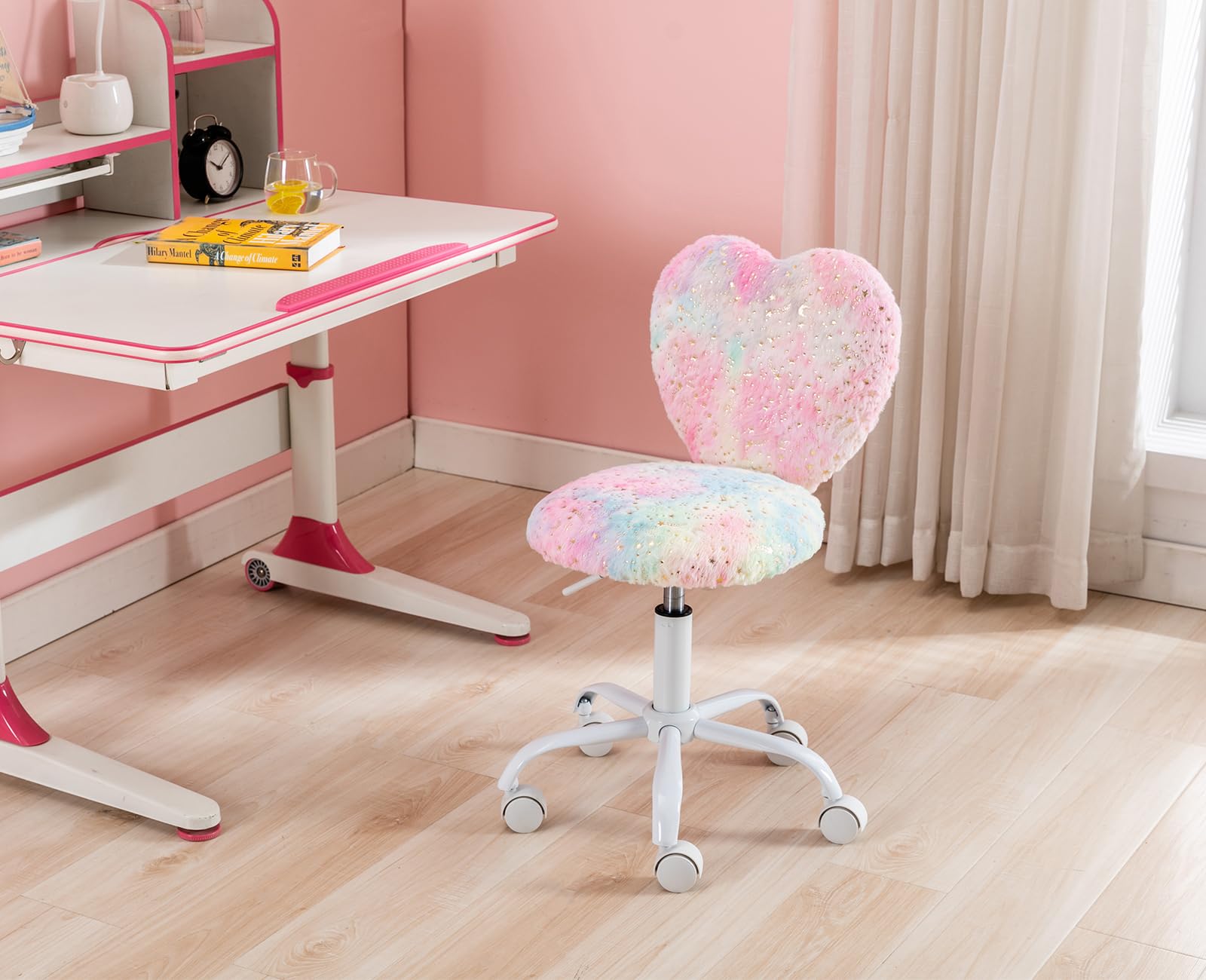 Ya-Home Chaise de Bureau Jolie pour Filles Chaise Bureau Enfant en Fausse Fourrure Fauteuil Bureau pour Filles avec Pied Pivotant, Coloré