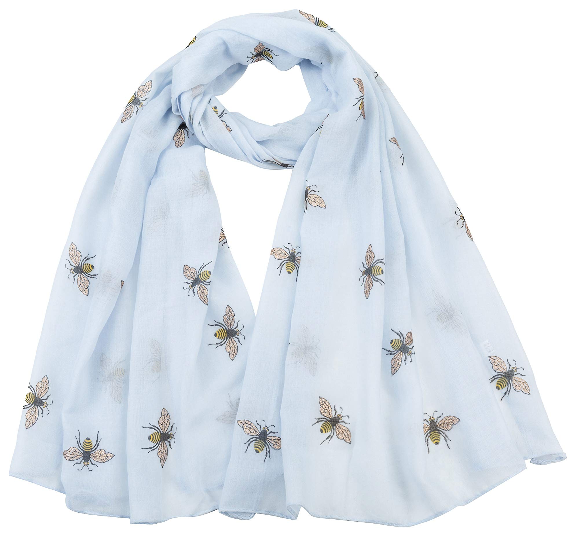 World of Shawls Ladies Girls Women's Glitter Bumble Bees Scarves Wraps Shawl Soft Scarf (Baby Blue)