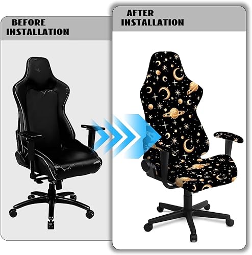 Miniatura 6 de Planets Office Chair Cover with Arm Black Computer Chair Covers Universal Fit 4PCS Set Gamer Chairs Slipcovers for E-Sports Enthusiasts