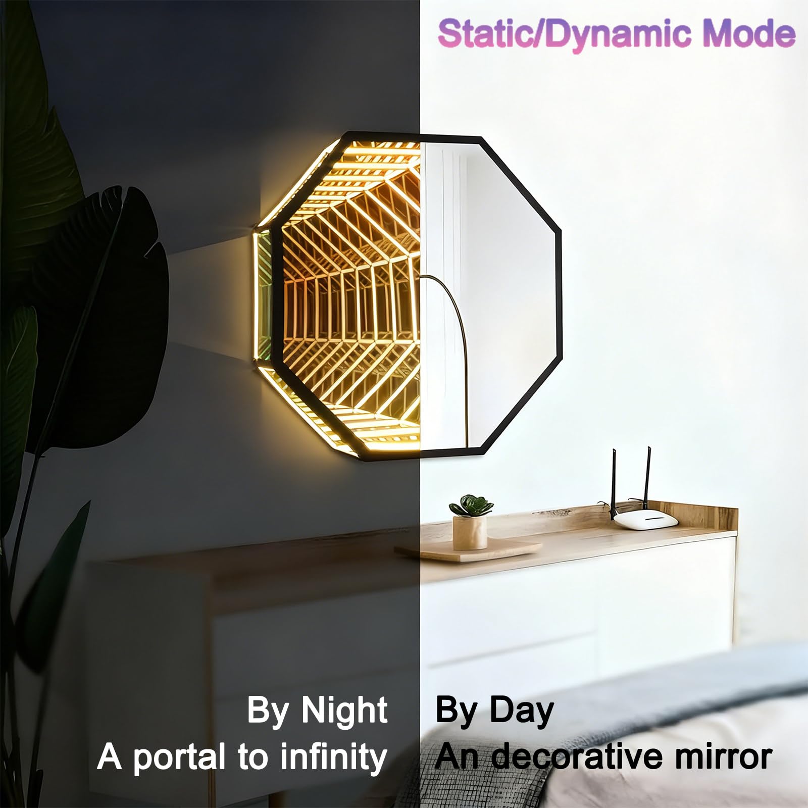 Infinity Mirror Licht 3D LED Nachtlampe mit App Steuerung, Smarte RGB Wandleuchte für Gaming Zimmer und Schlafzimmer, 358 Effekte Octagon Dekoration