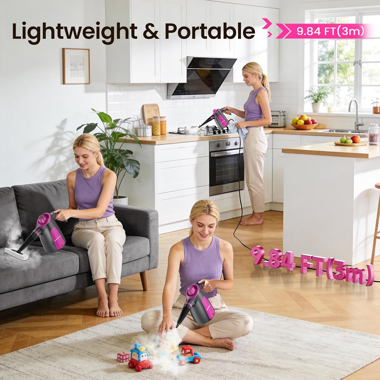 LABIGO Steam Cleaner, Pressurized Handheld Multi-Surface Natural Steam Cleaner with 12pcs Accessory & Safety Lock, Portable Steamer for Cleaning Home, Kitchen, Bathroom, Car, Upholstery, Grout, Window