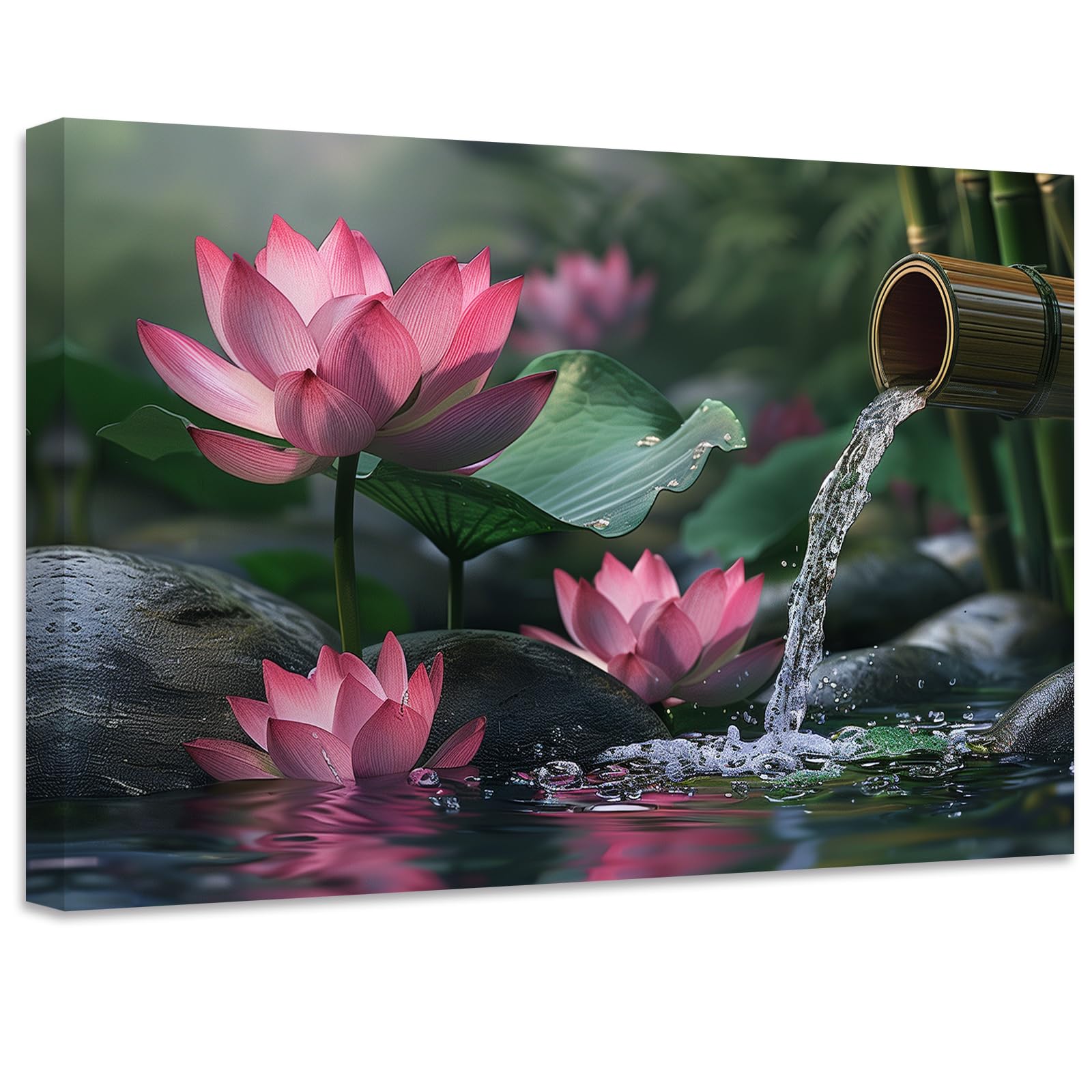 ZXHYWYM Zen Canvas Wall Art Lotus Flower Picture Prints Pink Water Lily Nature Spa Painting Bathroom Artwork for Meditation Spiritual Decor(Picture-3,