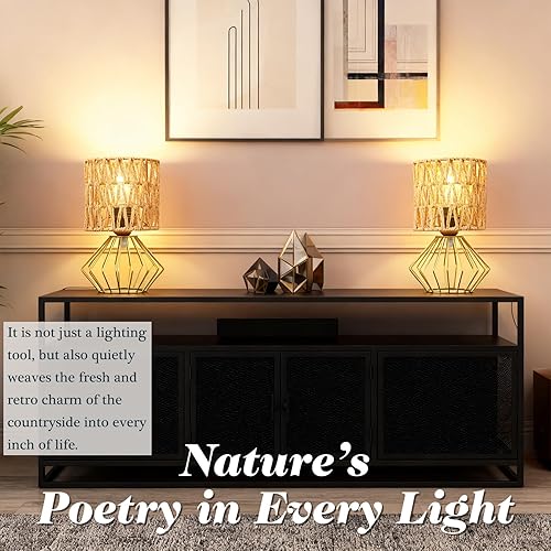 Miniatura 7 de Hamilyeah Juego de 2 lámparas de mesa (sombra de lana dorada, paquete de 2)