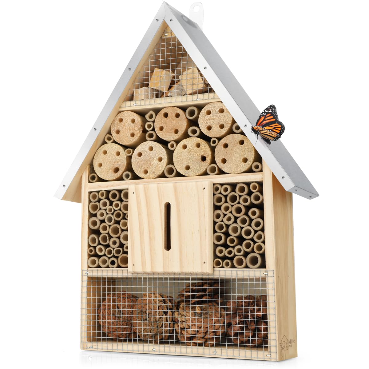 WILDLIFE HOME Grande hotel per insetti – naturale e resistente alle intemperie, casetta per insetti in legno naturale per api, api selvatiche, coccinelle e farfalle, hotel per api e nido da appendere