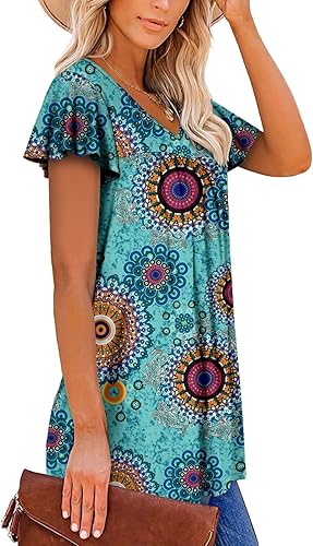 Miniatura 3 de ROSELINLIN Womens Ruffle Sleeve Tunic Tops V Neck Loose Fit Short Sleeve Summer Shirts