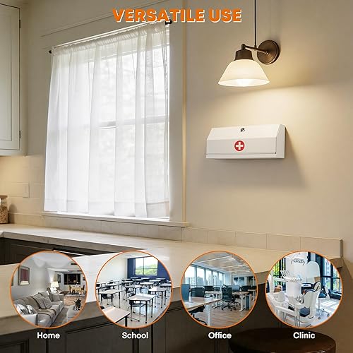 Miniatura 9 de Metateel Botiquín de medicina con bloqueo, caja de almacenamiento de primeros auxilios de acero para montaje en pared con cerradura de llave,