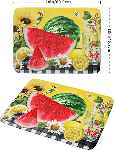 Miniatura 2 de Tapete de secado de platos, sandía, verano, fruta, abeja, flores, amarillo, absorbente, escurridor, estuche, resistente al calor, protector de