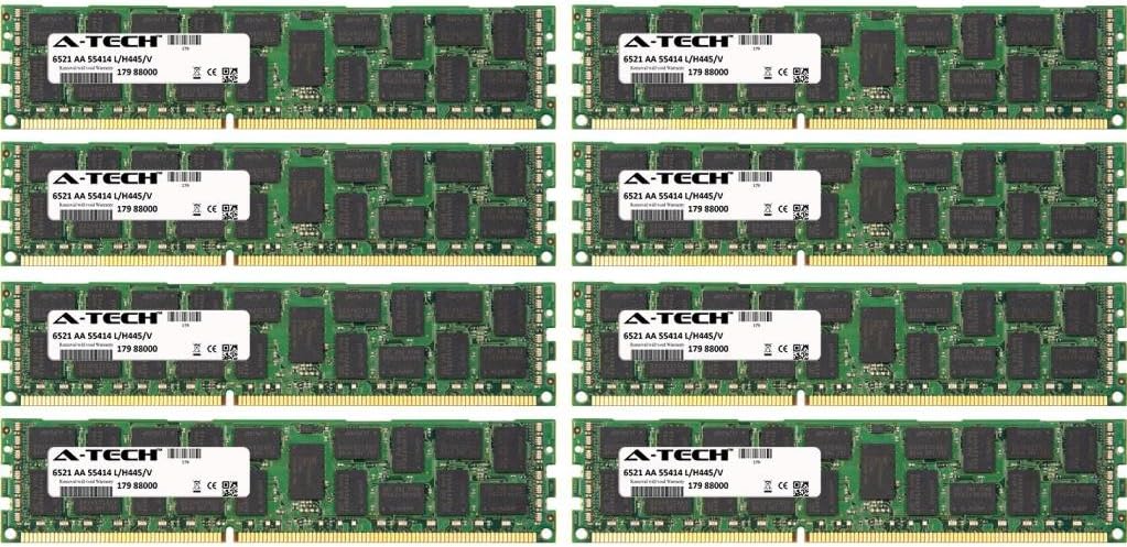 A-Tech 64GB KIT (8 x 8GB) for Dell Precision Workstation Series R5500 Rack T5600 T7500. DIMM DDR3 ECC Registered PC3-10600R 1333MHz Dual Rank Server Ram Memory.