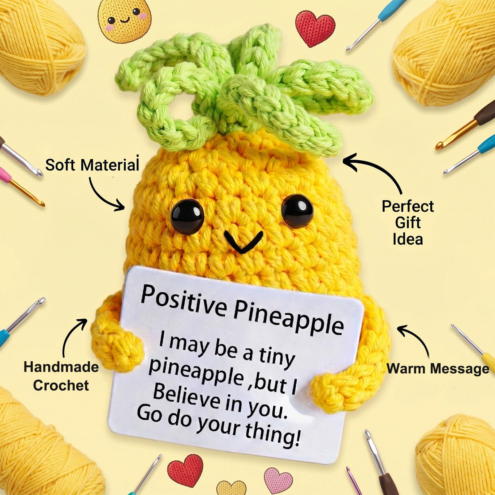 Funny Gifts, Emotional Positive Support Pineapple, Handmade Crochet Pineapple Knitted Doll Gifts for Women, Boys, Girls.