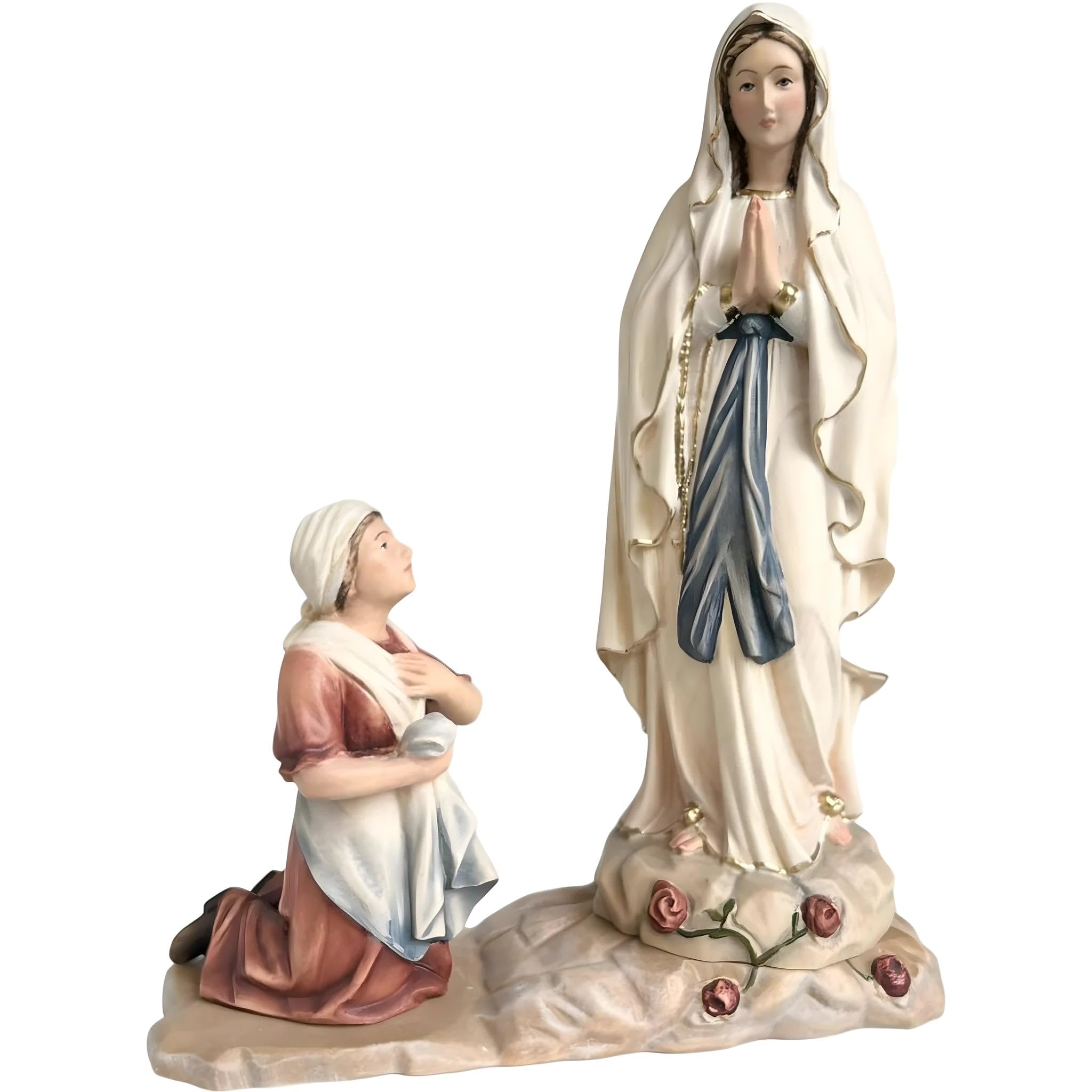 Lady of Lourdes & Bernadette Wooden Statue by Dolfi