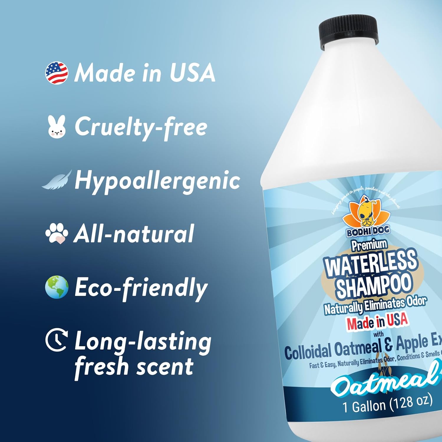 Bodhi Dog Waterless Shampoo - Natural Dry Shampoo for Dogs & Cats - Neutralizes Pet Odor - No Rinse Required - Made of Natural Extracts - Safe for Sensitive Skin - Oatmeal & Apple (1 Gallon)