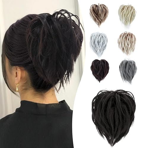 Lynclare Extensiones de cabello sintético ondulado y desordenado para mujer, extensiones de moño rizado y desordenado para mujer, extensiones de