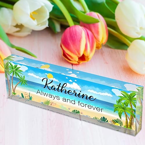 Miniatura 6 de Placa de nombre personalizada para escritorios de oficina, de vidrio acrílico transparente, decoración para profesores, hombres y mujeres, 8 x 2.5