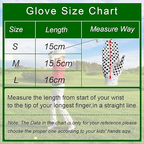 Miniatura 6 de MAZEL Guantes de golf para niños y niñas, para mano derecha e izquierda (1 par) guantes de golf transpirables de microfibra para jóvenes, blanco,