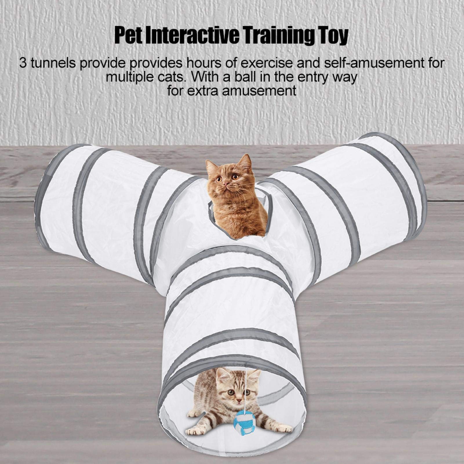 Tunnel per Gatti, Giocattolo Pieghevole a 3 Vie Pieghevole a 4 Colori, Tubo Divertente per Conigli, Gattini e Cani Giocattolo interattivo per addestramento per Animali Domestici(Bianca)