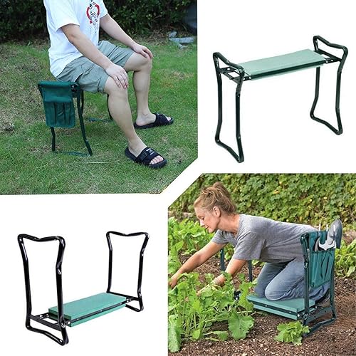 Miniatura 6 de DSISI - Asiento plegable para jardinero, taburete portátil con bolsa de herramientas, espuma EVA, protección de rodillas, banco de jardín, 60 × 27 ×