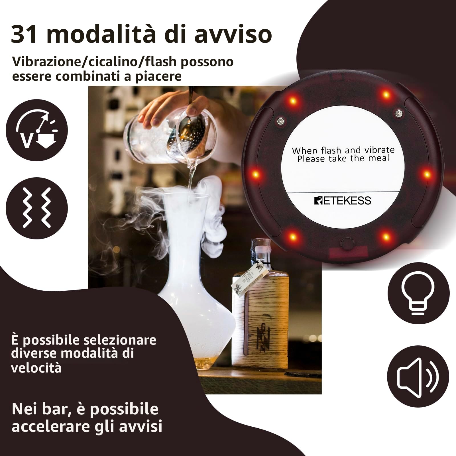 Retekess TD163 Cercapersone Ristorante, 500M Pager Ristorante, 31 Modalità di Chiamata, Facile da Usare, 300 mAh 20H, Cercapersone Wireless per Ristoranti, Logistica, Hotel (20 Cercapersone)