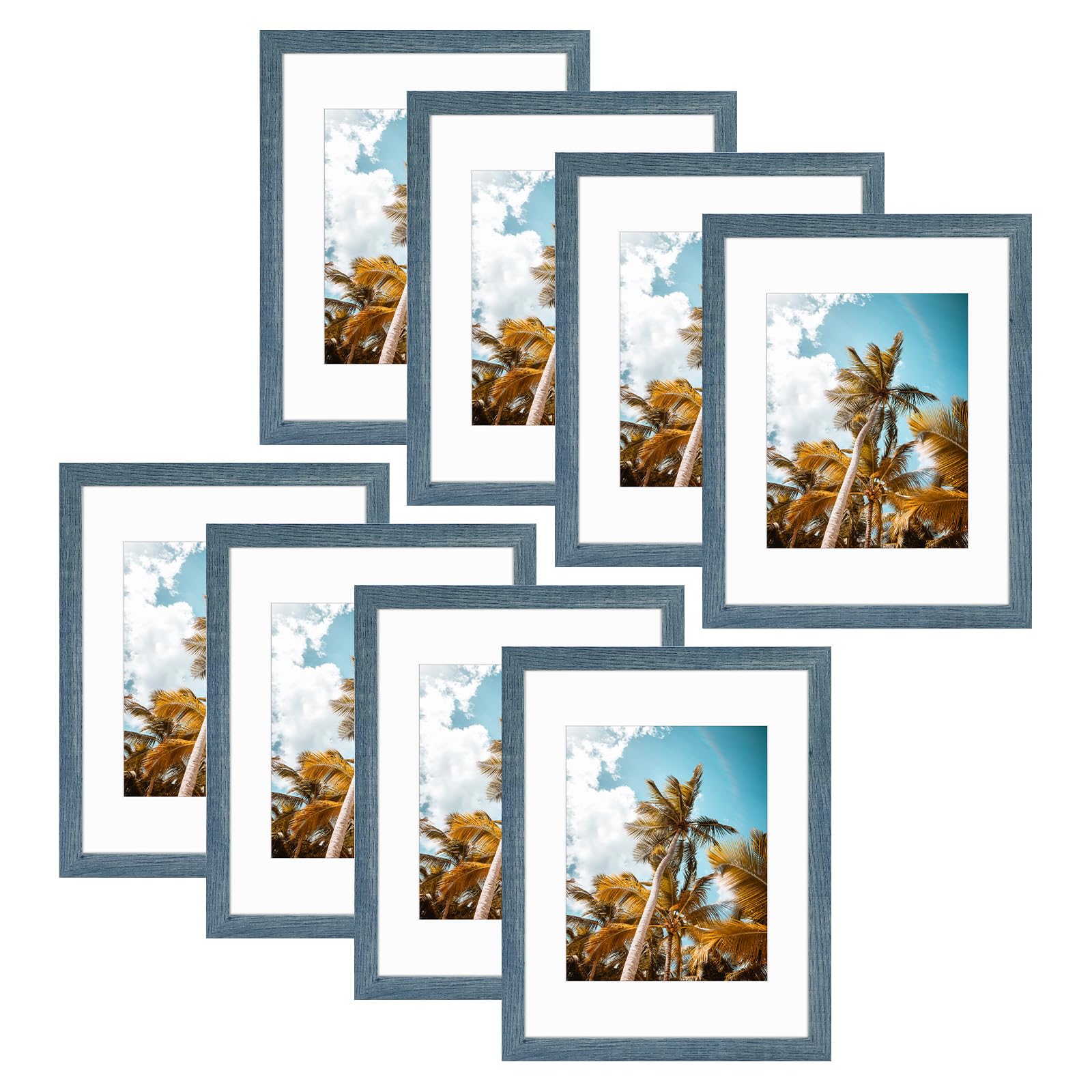 Frametory 8 Pack 11x14 Blue Picture Frame with Real Glass Mat for 8x10