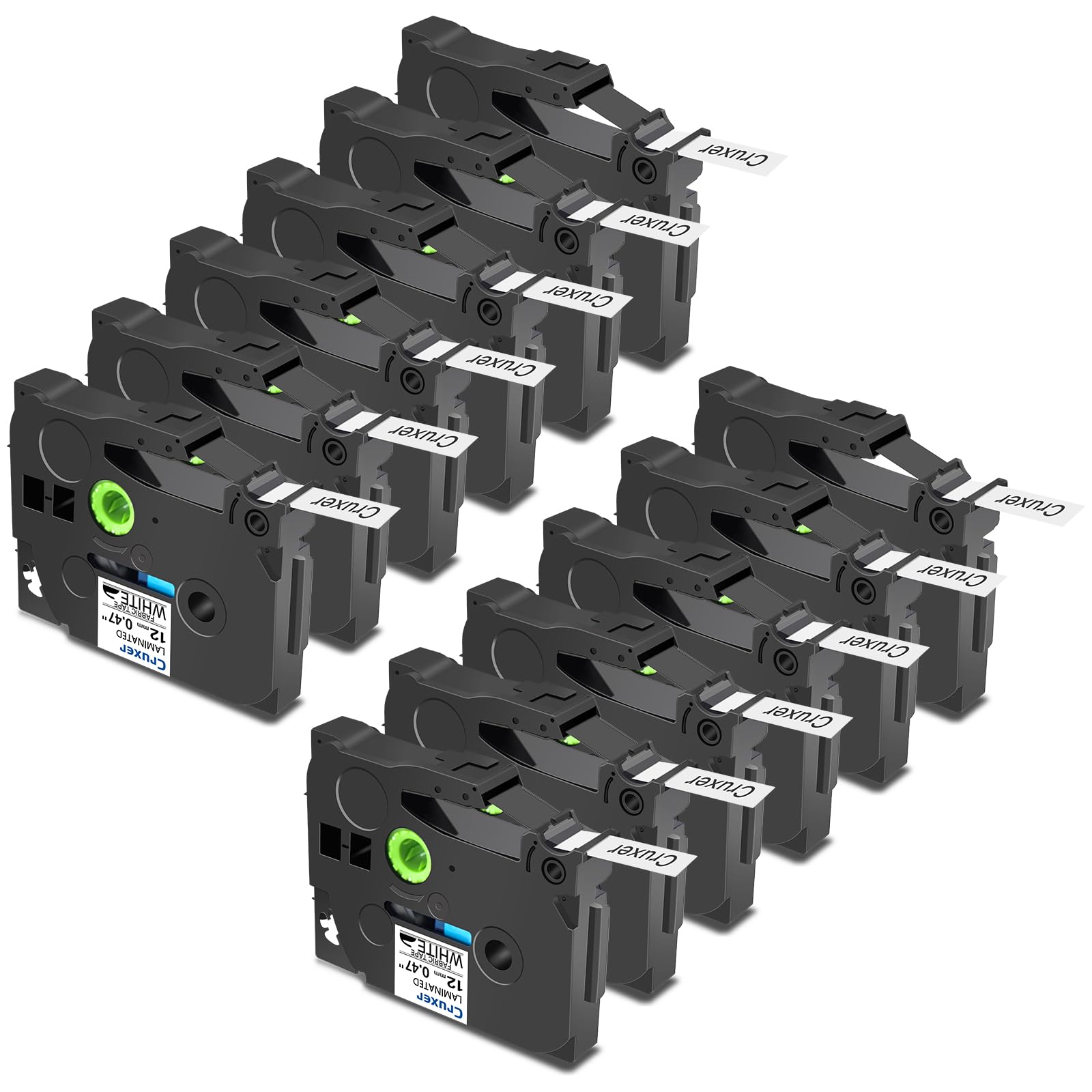 Cruxer 12er-Packung Kompatibel für Brother P-touch TZe-FA231 Textil-Aufbügel Kleidung Laminierte Bänder，Schwarz auf Weiß 0,47'' 12mm x 3m Schriftband Ersatz für Brother PT-H110 PT-D410 PT-E110VP