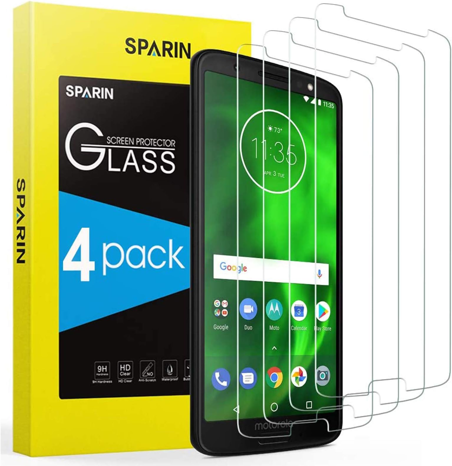 SPARIN 4 Pack Screen Protector Compatible with Moto G6, Tempered Glass, Easy Installation, Bubble Free