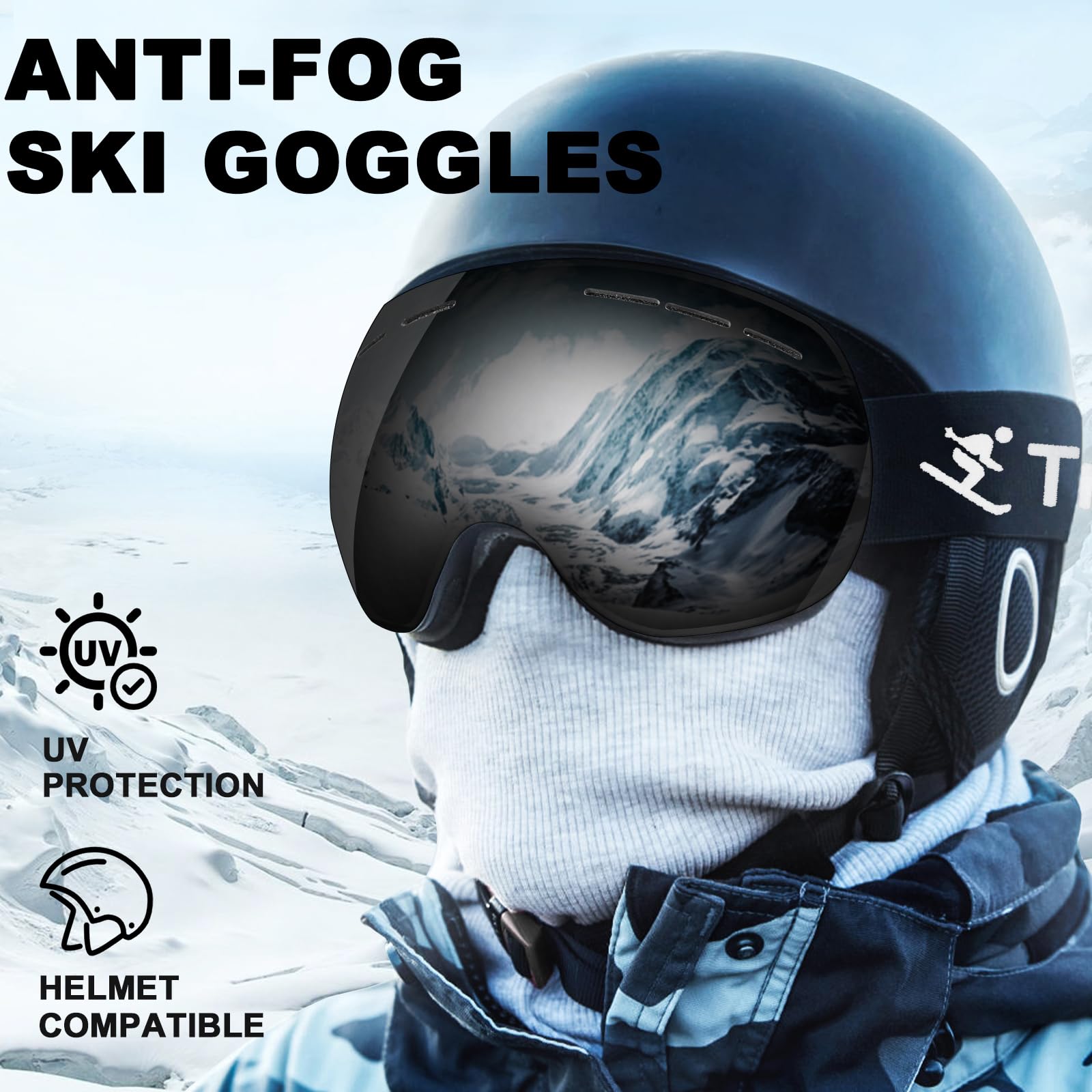 Trusiel Maschera Sci, Occhiali da Sci OTG, Anti Nebbia Anti-UV Maschera da Sci Donna Uomo, Occhiali da Sci Casco Compatibile per Sci Snowboard Sport Invernali
