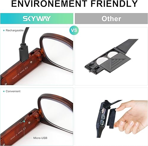 Miniatura 10 de SKYWAY Gafas de lectura iluminadas, recargables, brillantes, lectores LED con luces, lentes de visión clara, unisex
