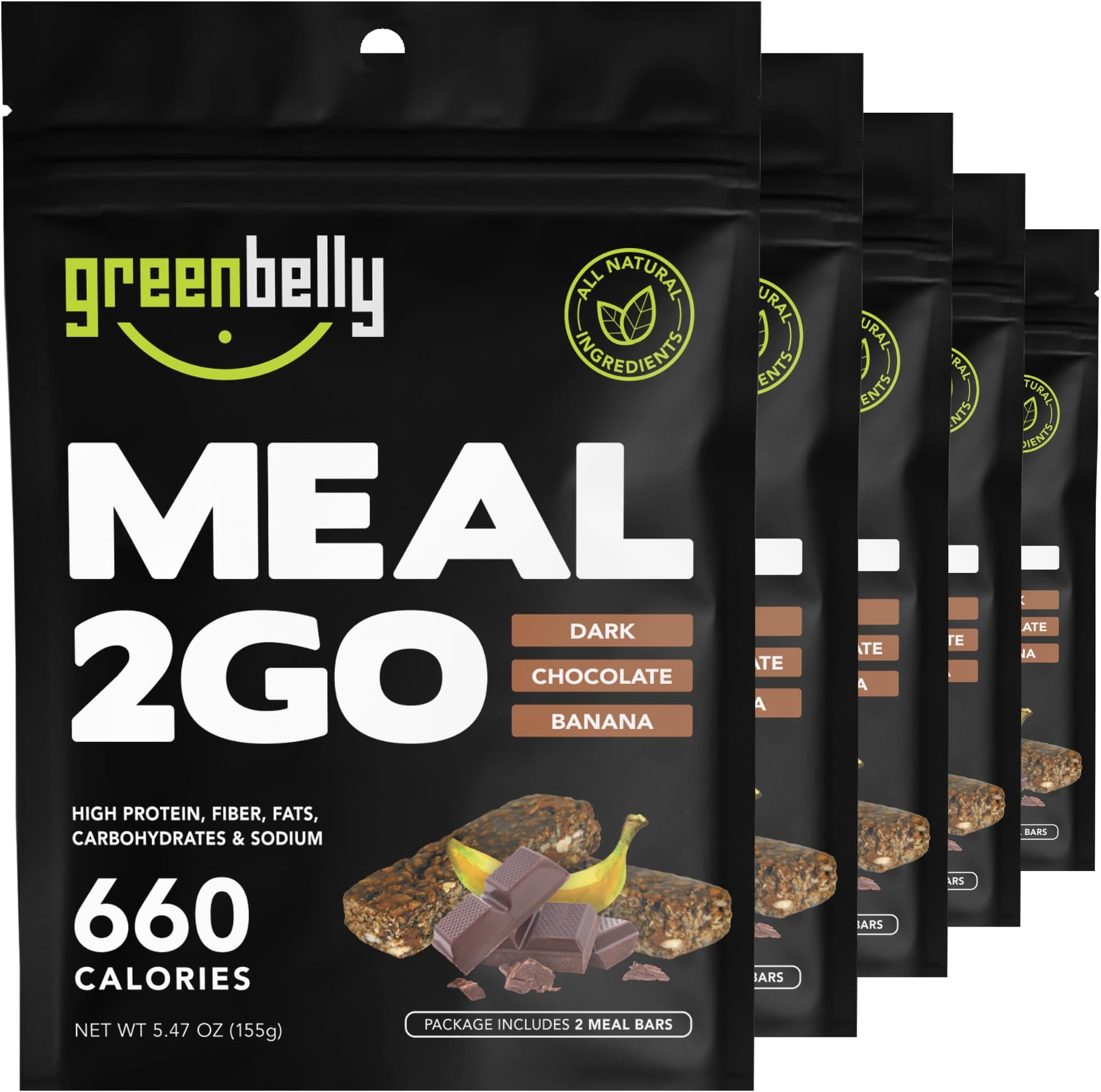 Greenbelly Backpacking Meals | All Natural Hiking Meal Bars | 650 Calories & High Protein | Dark Chocolate Banana, 5 Count