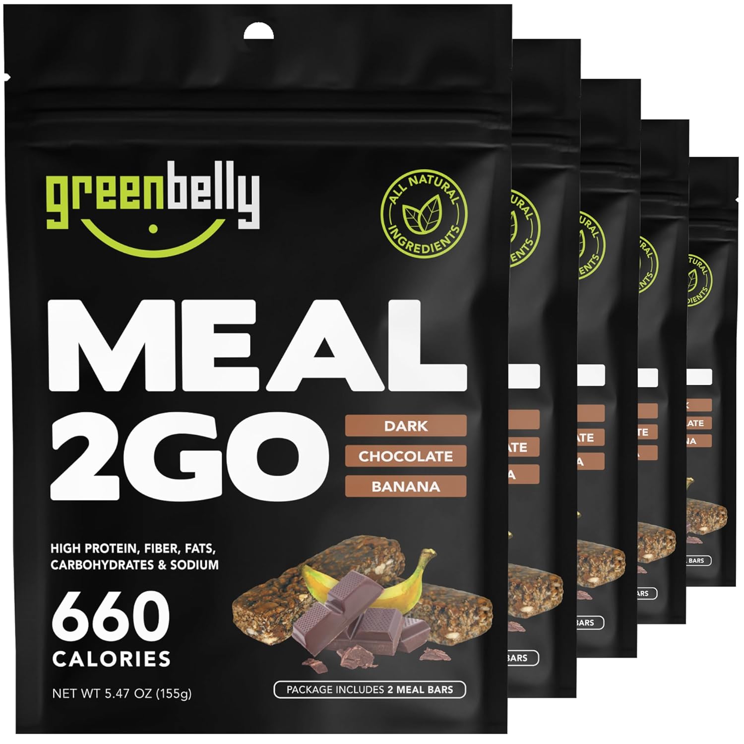 Greenbelly Backpacking Meals | All Natural Hiking Meal Bars | 650 Calories & High Protein | Dark Chocolate Banana, 5 Count