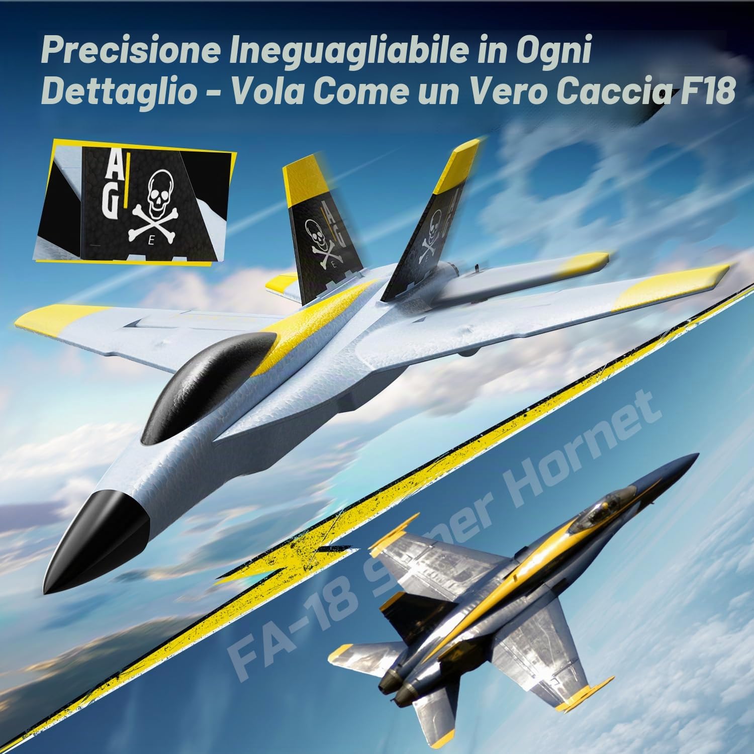 DEERC Aereo Telecomandato Brushless a 4 Canali, Giroscopio Avanzato, Acrobazie Flip a 360°, Avviso Batteria Scarica, Aereo RC con 2 Batterie, Facile da Pilotare per Adulti e Bambini