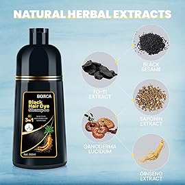 BOJICA Black Hair Dye 3 in 1 Shampoo for Gray Hair, Herbal Ingredients for Women&Men, Dye in Minutes/Semi-Permanent/(17.6 FL OZ)