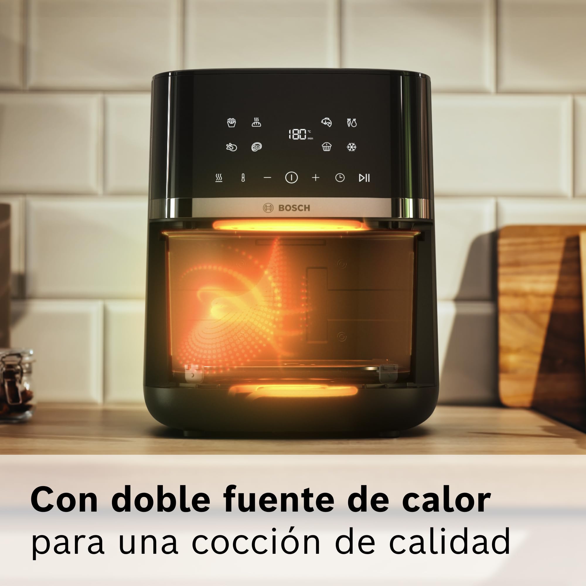 Bosch - Freidora de aire Serie 4 XL, capacidad de 6,1 L, 7 programas. Cocinado más rápido, Negro, MAF462B0, Air Fryer