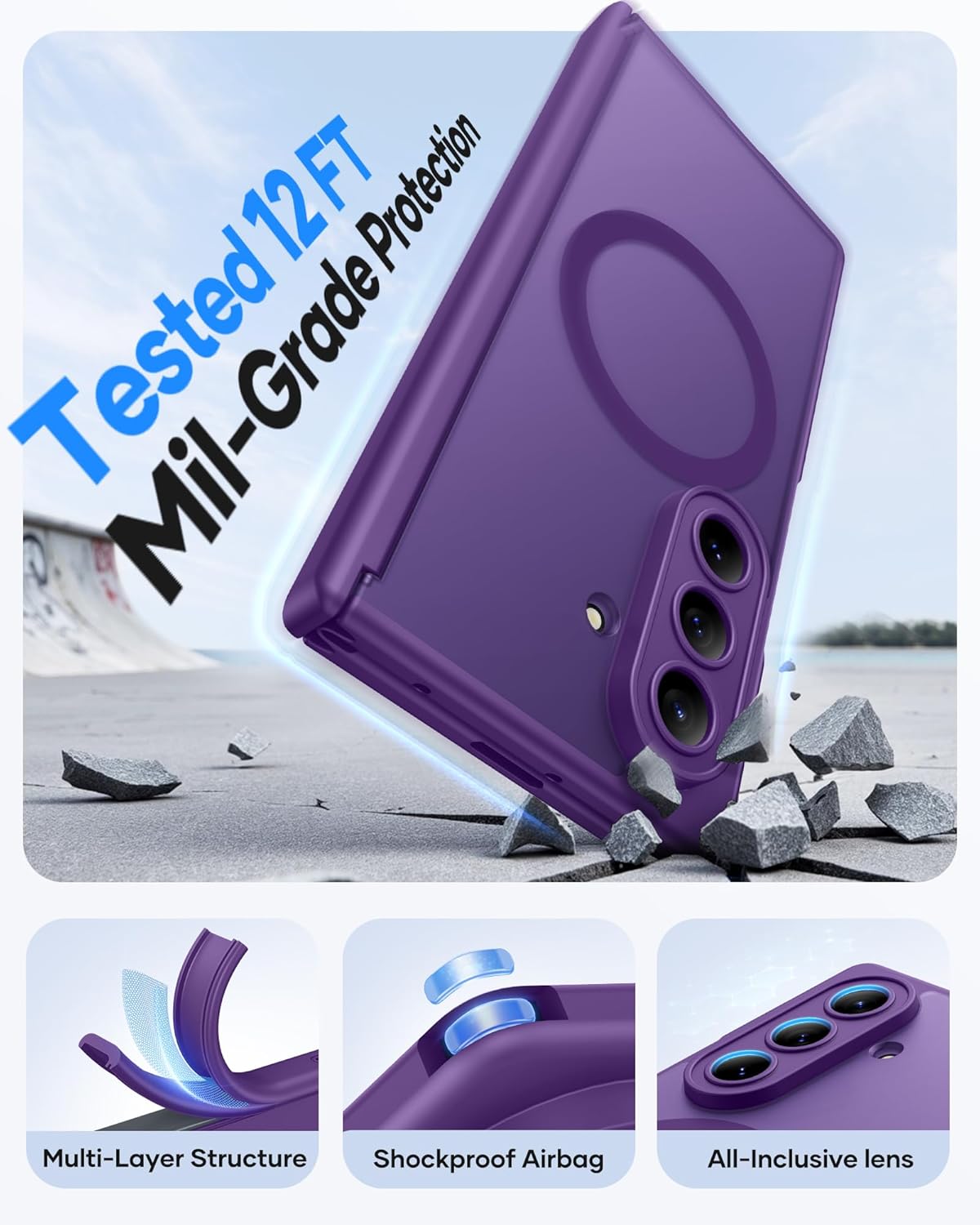 Vihibii for Samsung Galaxy Z Fold 7 Case with Front Screen Protector, Full Lens Hinge Protection, Compatible with MagSafe, Military Grade Rugged Phone Cover Case for Galaxy Z Fold 7, Dark Purple