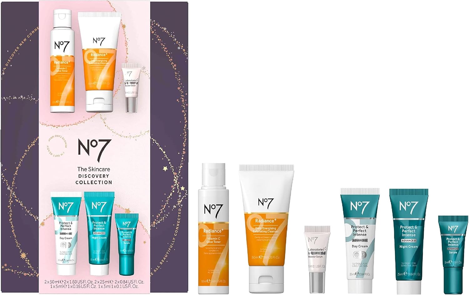 No7 Face Skincare Discovery Collection 6pcs Beauty Gift Set for Her, Stocking Fillers