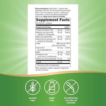 Nature's Way B-50 Complex, Supports Cellular Energy & Nerve Health*, 8 B-Vitamins, With Folic Acid, Biotin, Niacin & More, Gluten Free, 100 Capsules (Packaging May Vary)