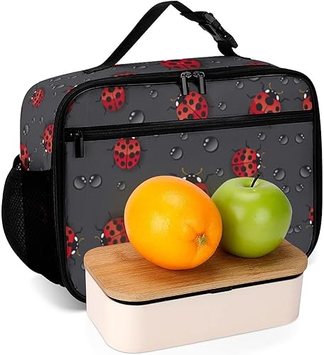 Miniatura 6 de Ladybug - Lonchera reutilizable con aislamiento, bolsa de almuerzo con aislamiento, lonchera para comida y alimentos, bolsa de mano para mujeres,