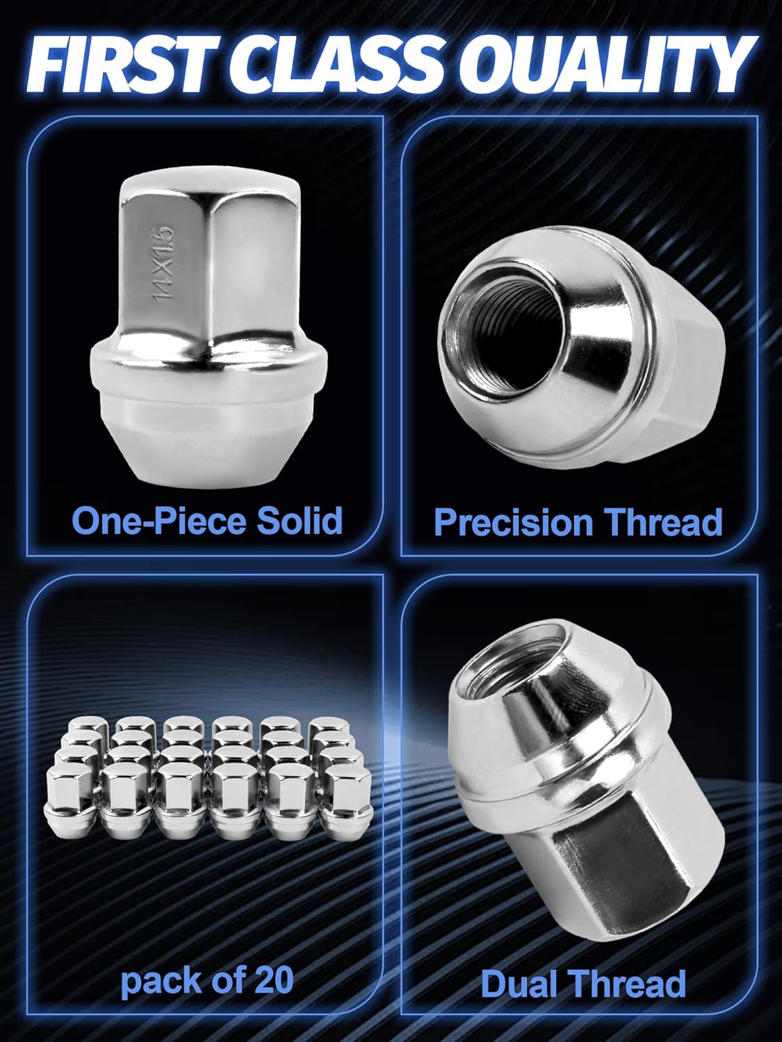 Set of 24, 14x1.5 Lug Nuts Chrome Compatible with Silverado Tahoe Suburban Colorado 1.5 Inch Wheel Lug Nuts